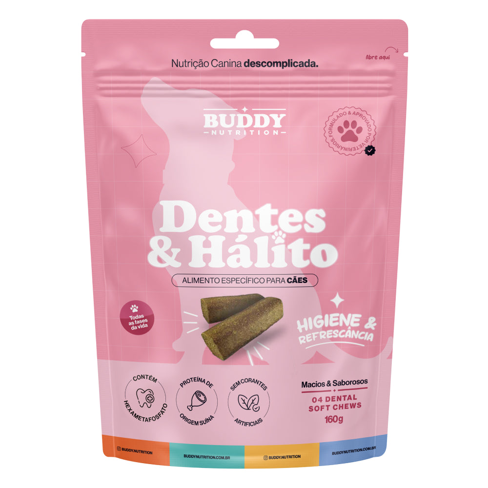 Embalagem do suplemento Dentes & Hálito da Buddy Nutrition para cães